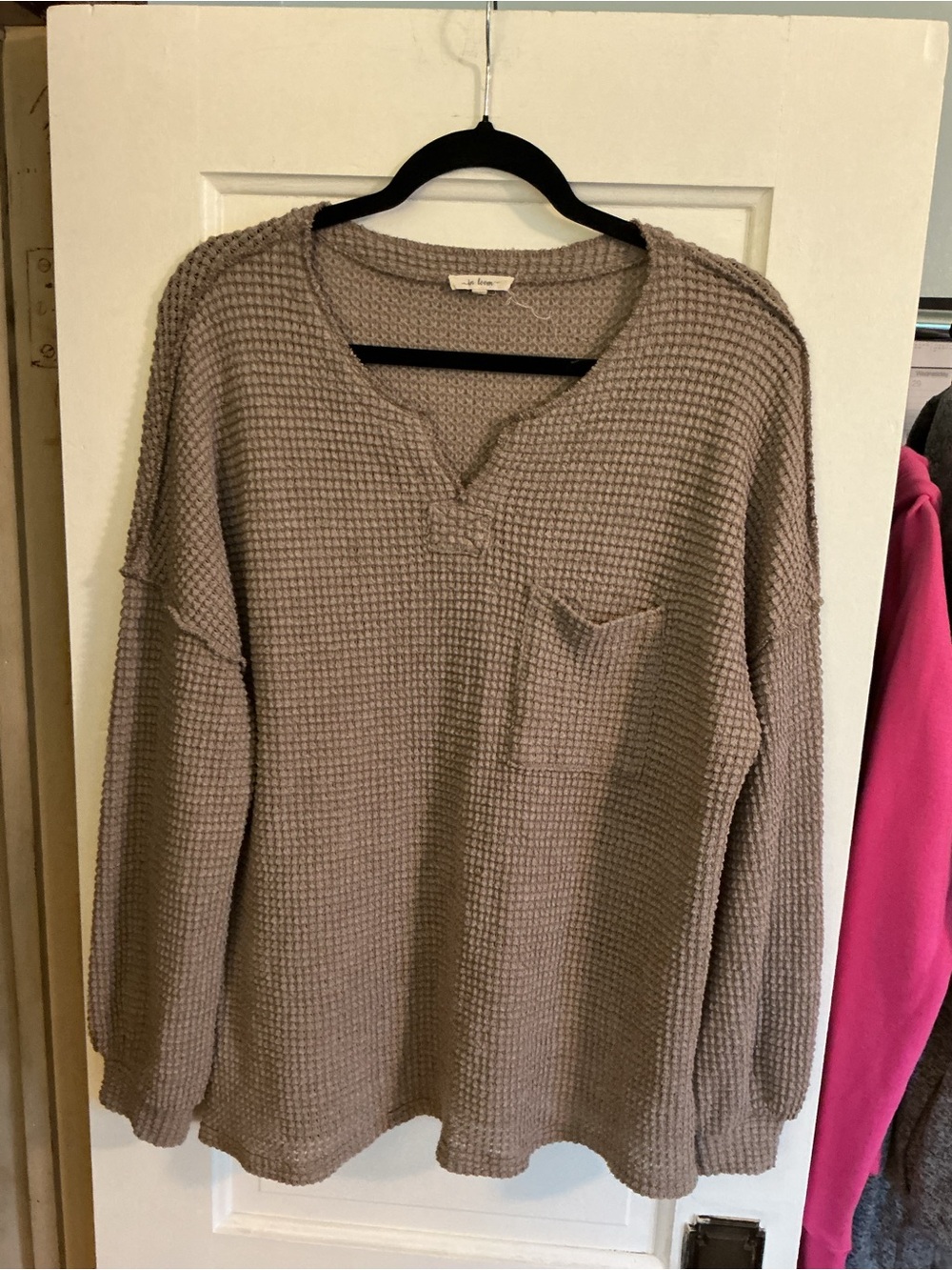 In Loom Taupe Waffle-Knit Pocket Pullover